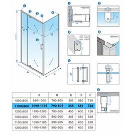 Kabina prysznicowa prostokątna drzwi uchylne 110x80 KZ06C
