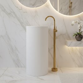 Umywalka wolnostojąca ceramiczna ryflowana okrągła biała 86x40 cm SCOT3-WH-WOF-860