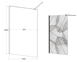 Ścianka prysznicowa z dekorem 100 cm Leafy Besco