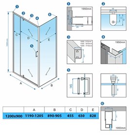 Biała prostokątna kabina prysznicowa 120x90 drzwi uchylne KZ07C