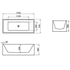 Wanna wolnostojąca prostokątna przelew i korek złoty 170 cm Santa Hydrosan
