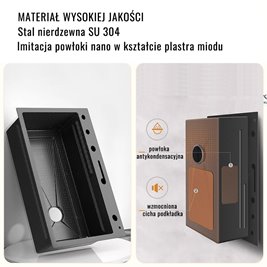 Zlewozmywak kuchenny stalowy jednokomorowy czarny ARGOS 68X46 ASI 304