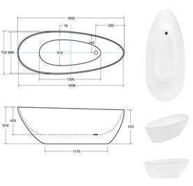 Matowa wanna wolnostojąca z konglomeratu + klik-klak złoty Goya Matt 170 cm Besco WMMB-170GKB