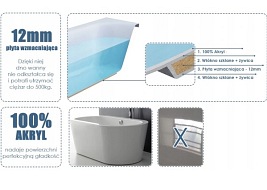 Wanna wolnostojąca czarny przelew oraz korek prostokątna 170 cm Viana Hydrosan