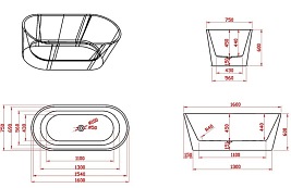 Wanna wolnostojąca biała przelew oraz korek złoty szczotkowany 160 cm Lizbona Hydrosan
