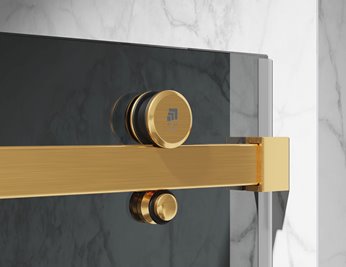 Drzwi prysznicowe rozsuwane prawe/lewe do wnęki 102-111 cm szkło 8mm grafitowe profile złoty mat Swiss Liniger