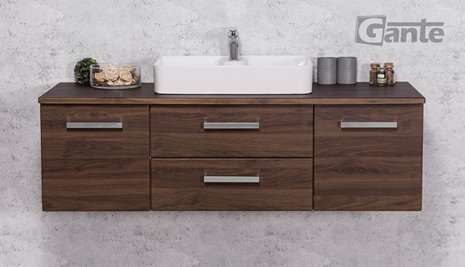 Szafka łazienkowa wisząca z umywalką nablatową 140 cm 50/2 Fokus kolor orzech