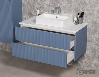 Szafka łazienkowa wisząca frezowana z umywalką 100 cm Mirage kolor niebieski mat