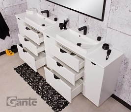 Biała matowa szafka łazienkowa z dwiema umywalkami 210 cm Liv 2 Victa