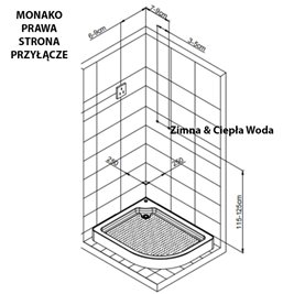 Kabina prysznicowa zabudowana na niskim brodziku 120x85 Monako Prawa