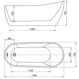 Wanna wolnostojąca czarny przelew oraz korek 170 cm Forte Hydrosan