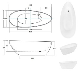 Wanna wolnostojąca z konglomeratu + klik-klak czarny Goya 160 Besco WMD-160-GKG