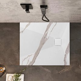 Brodzik kwadratowy biały struktura kamienia smc 90x90 Magnum Carrara White Rea