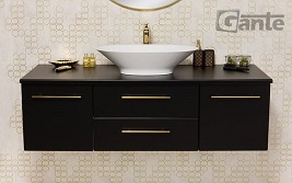 Szafka łazienkowa wisząca 140/50 cm czarny mat z umywalką nablatową Belli Gold Gante
