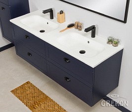 Wisząca szafka z umywalką granatowy mat 140/4 cm seria Grend Gante
