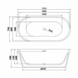 Wanna wolnostojąca biała przelew oraz korek złoty 150 cm Lizbona Hydrosan