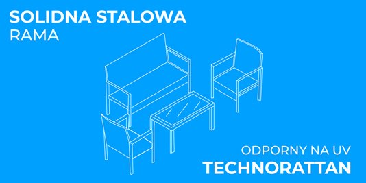 Zestaw mebli ogrodowych z technorattanu stół, sofa, krzesła dla 4 osób Luiza szary