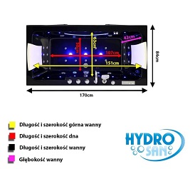 Czarna wanna z hydromasażem 170x84 Iris 933C Hydrosan