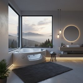 Wanna z hydromasażem narożna podgrzewacz wody 140x140 Flores 601