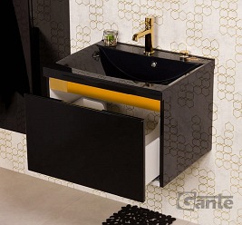 Czarna szafka z czarną umywalką złoty uchwyt 60 cm seria Diamond Gold Gante C