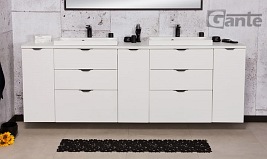 Biała matowa szafka łazienkowa z dwiema umywalkami 210 cm Liv 2 Victa