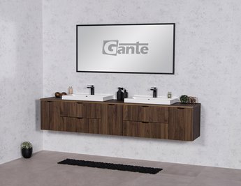 Szafka łazienkowa z lamelami wisząca z dwiema umywalkami nablatowymi 210 cm 39/2 Victa Lamello kolor orzech