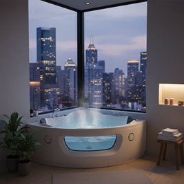 Wanna z hydromasażem narożna podgrzewacz wody 140x140 Flores 601