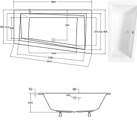 Wanna do zabudowy asymetryczna Intima Slim Besco prawa 160x90 cm