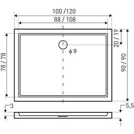 Brodzik prostokątny 100x90 niski Alpina Besco