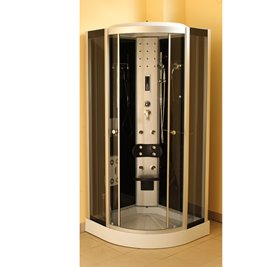 Kabina prysznicowa z hydromasażem i sauną niski brodzik czarne ściany 80x80