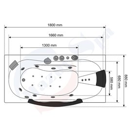 Przyścienna wanna hydromasażowa 180x88 cm MO-1002 Turbo+