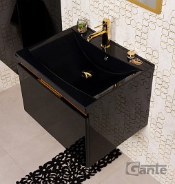 Czarna szafka z czarną umywalką złoty uchwyt 60 cm seria Diamond Gold Gante C