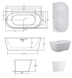 Wanna przyścienna 150 cm korek klik-klak chrom Vica Besco