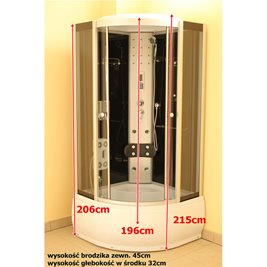 Kabina prysznicowa z hydromasażem i sauną głęboki brodzik czarne ściany 110x110 WSH7127S-110
