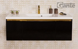 Czarna szafka z umywalką złoty uchwyt 120 cm seria Diamond Gold Gante C