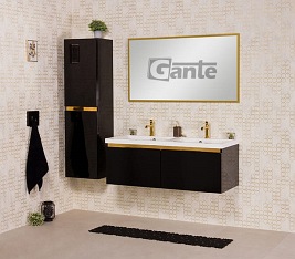 Czarna szafka z podwójną umywalką złoty uchwyt 120 cm seria Diamond Gold Gante C