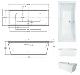 Wanna wolnostojąca przyścienna + klik-klak chrom Vena Besco 170 cm