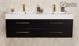 Szafka łazienkowa wisząca czarny mat z umywalką dwie komory 140 cm Nela Belli Gold Gante