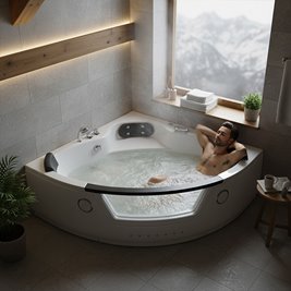 Wanna z hydromasażem narożna podgrzewacz wody 152x152 cm Tiga 604