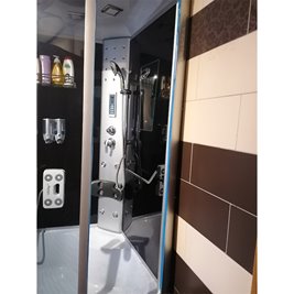 Kabina prysznicowa z hydromasażem i sauną głęboki brodzik czarne ściany 90x90 WSH7101S-90