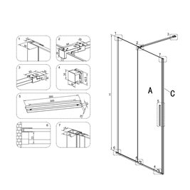 Drzwi prysznicowe rozsuwane szkło 8 mm 120 cm ASTRA-CH-A-120 zestaw