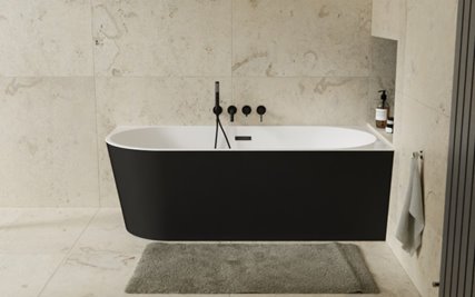 Wanna przyścienna czarno-biała narożna prawa syfon z przelewem czarny 170 cm Zoya B&W Besco WAS-170ZBPC