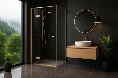 Prostokątna kabina prysznicowa narożna lewa 120x100 Atlas Rea złoto szczotkowane