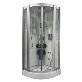 Kabina prysznicowa + sauna parowa składane siedzisko półokrągła zabudowana biała 90x90 MO-09909ASW