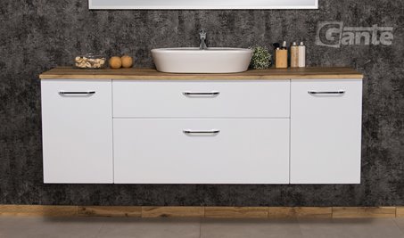 Szafka łazienkowa wisząca z umywalką nablatową i koszem 180 cm SETTO MODULO kolor biały połysk