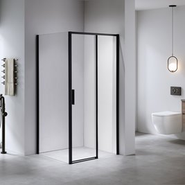 Czarna prostokątna kabina prysznicowa Super Slim Nova 120x80 drzwi rozsuwane