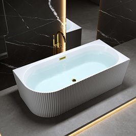 Wanna ryflowana przyścienna narożna prawa korek oraz przelew złoty 170 cm Rio Hydrosan