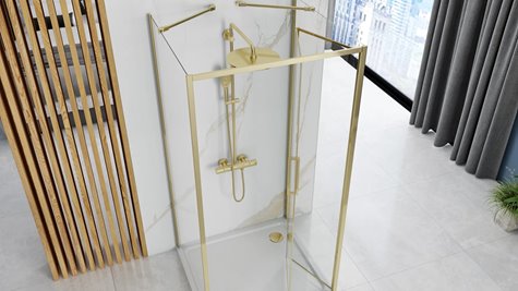 Złota kabina prysznicowa przyścienna drzwi składane 80x100 Rapid Fold Gold Rea