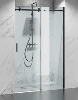 Drzwi prysznicowe rozsuwane prawe/lewe do wnęki 132-141 cm szkło 8mm przeźroczyste profile czarny mat Swiss Liniger