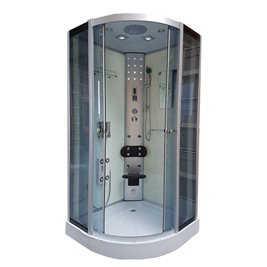 Kabina prysznicowa z hydromasażem i sauną niski brodzik białe ściany 80x80